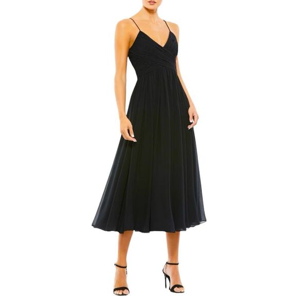 Mac Duggal Faux Wrap Midi Cocktail Dress Size Small - Picture 1 of 10